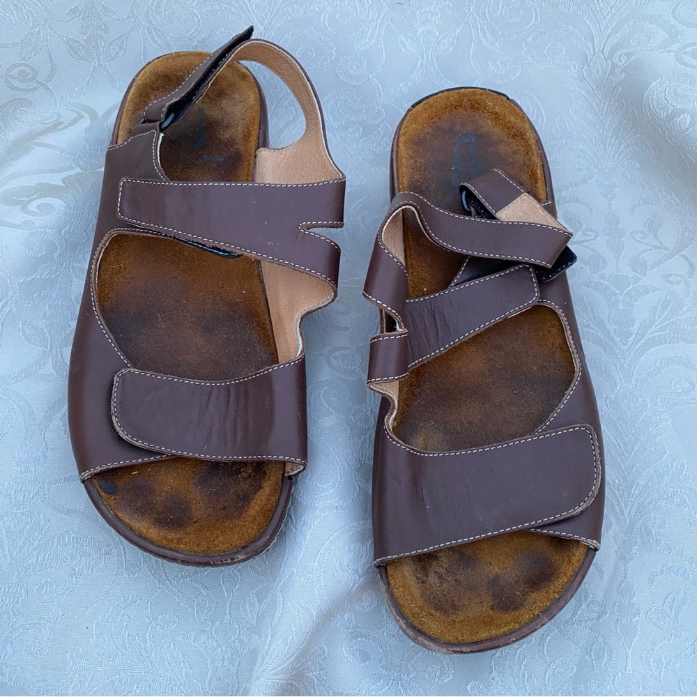 WOLKY Liana Brown Slingback Sandals EU 40/ US 9 Open Toe Leather Comfort Velcro